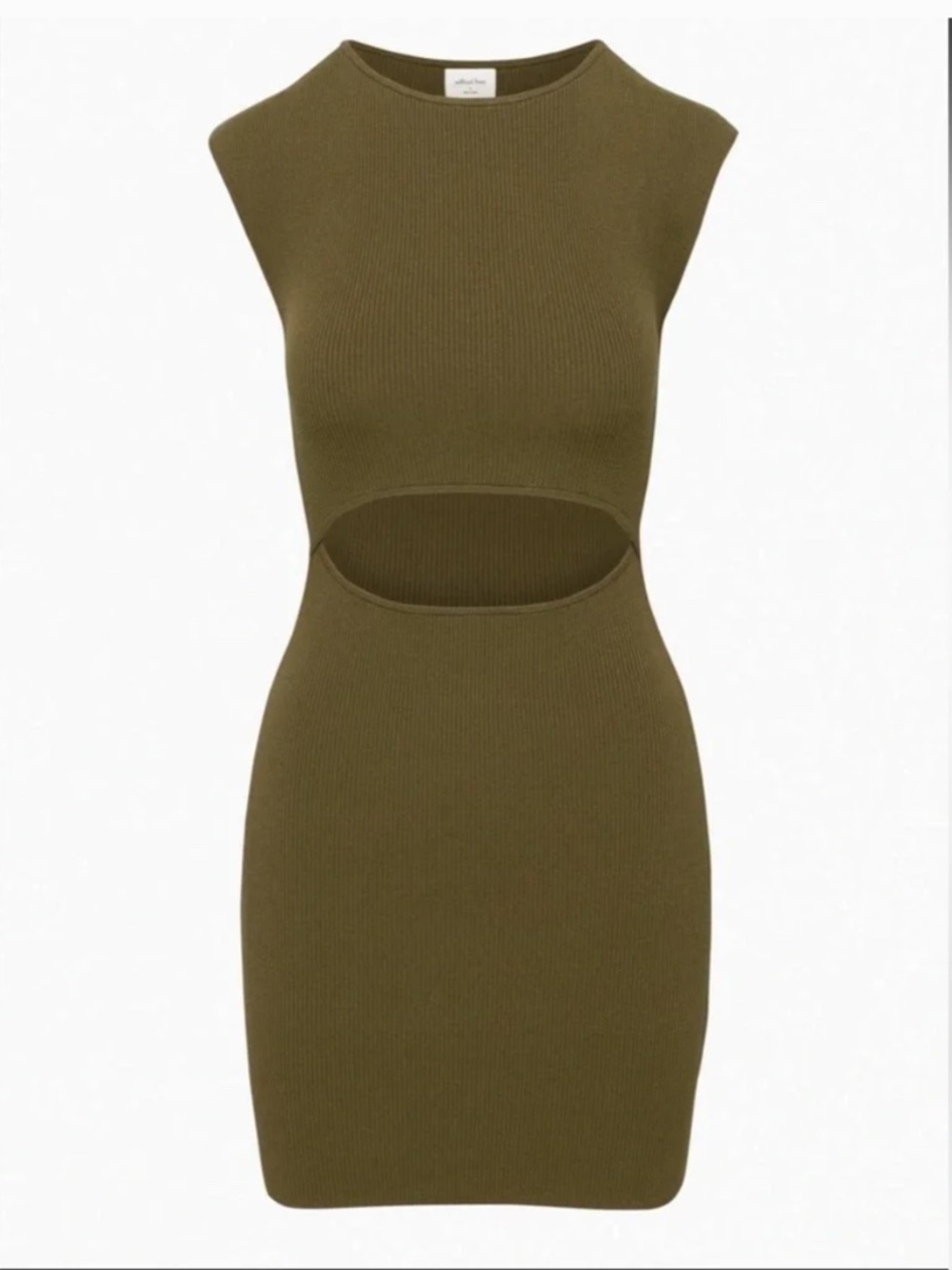 🍫 Aritzia Wilfred Free Brown Ribbed Knit Midriff Cutout Mini Dress
